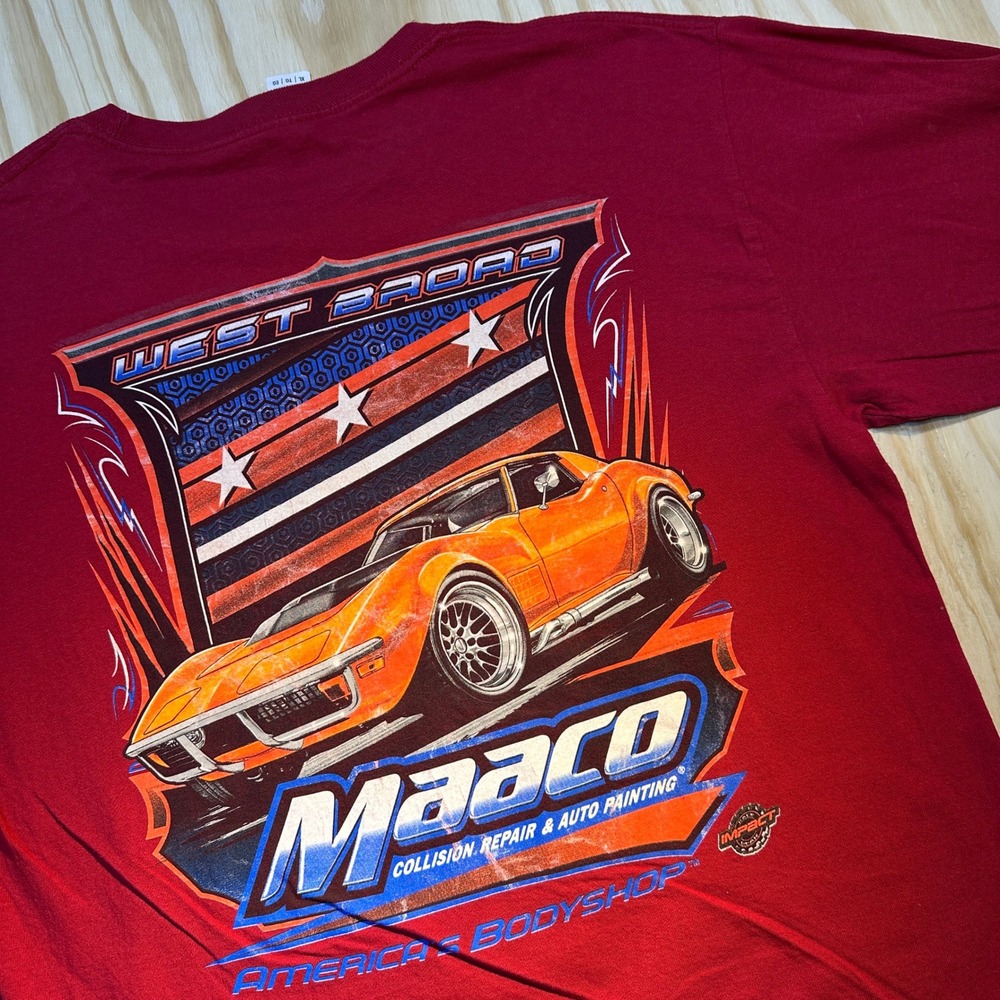 Gildan Maaco West Broad America's Bodyshop Muscle Car Long Sleeve Tee XL Red